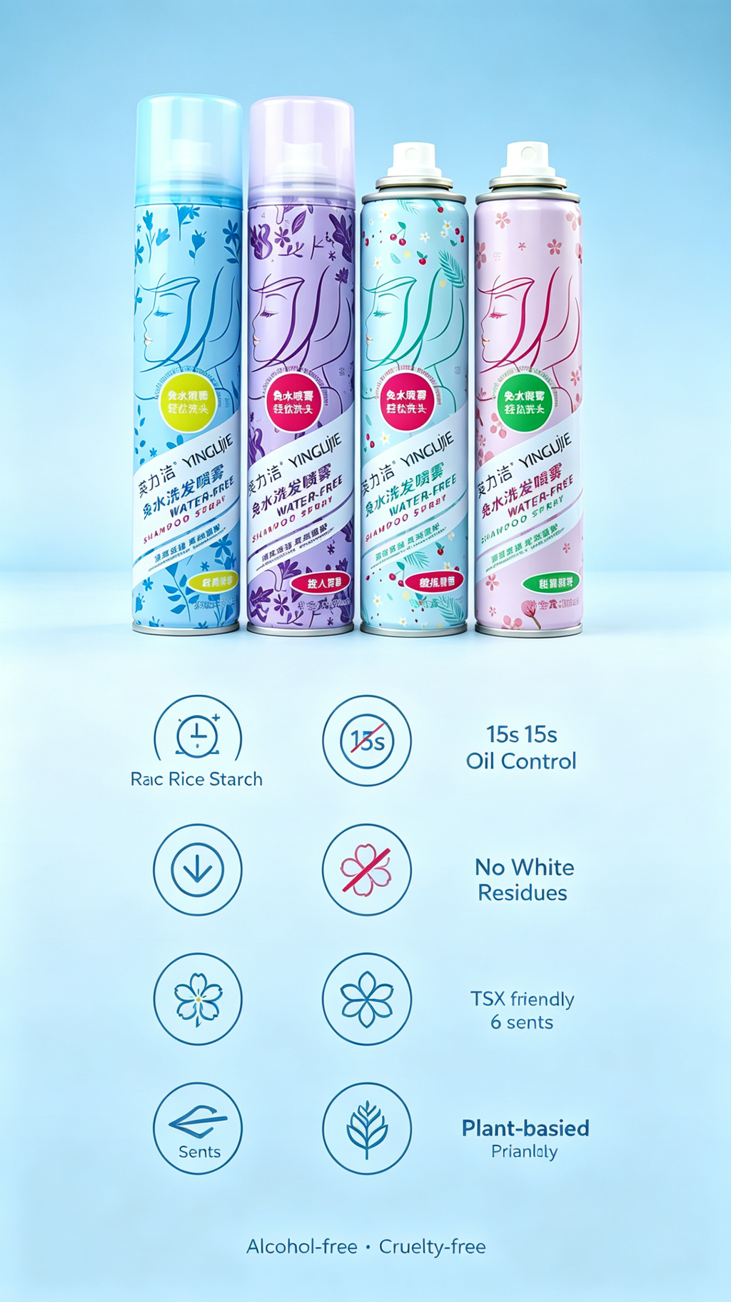 OEM Rice Starch Dry Shampoo Spray – Oil Control & Fluffy Volume, No White Residue, 150ml Pump, MOQ 3000 Pcs
